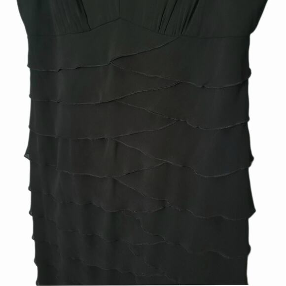 Jones New York Black Ruffle Tiered Chiffon Formal Sheath Dress Sz 16 - Picture 5 of 10